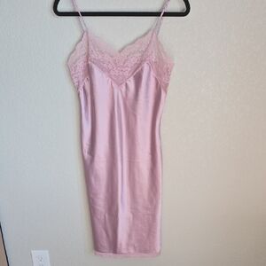 Vintage Body Chic Pink Satin & Lace Slip Dress - Size 34B